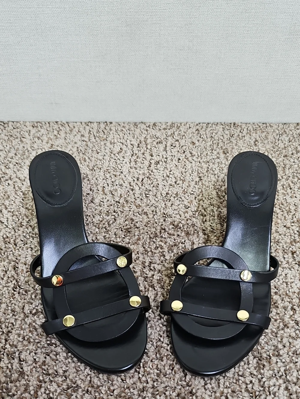 JIMMY CHOO STUDDED LEATHER SLIDES BFPM-07-203